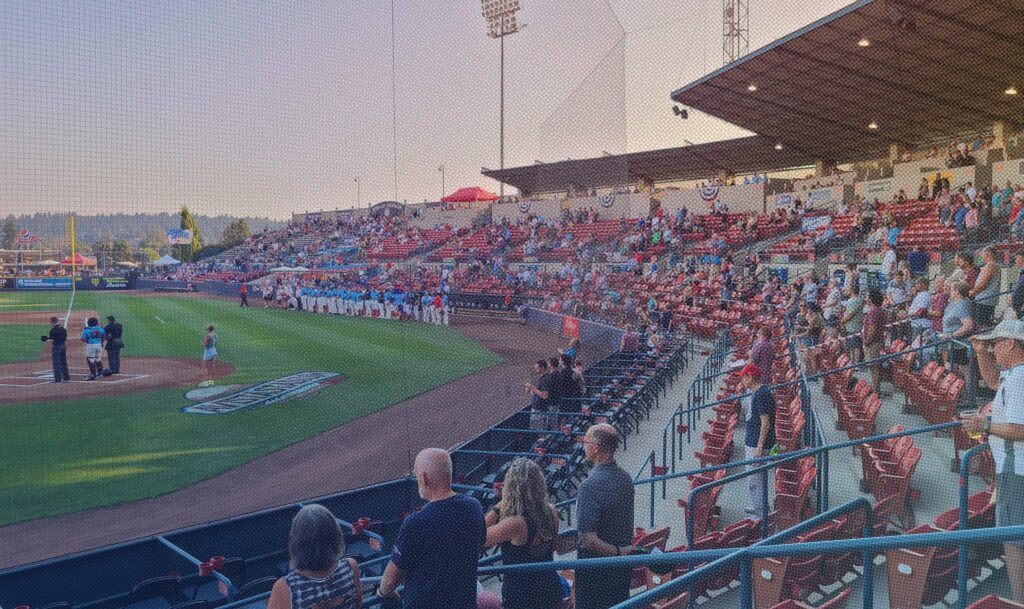 A packed Avista Stadium during a baseball game.